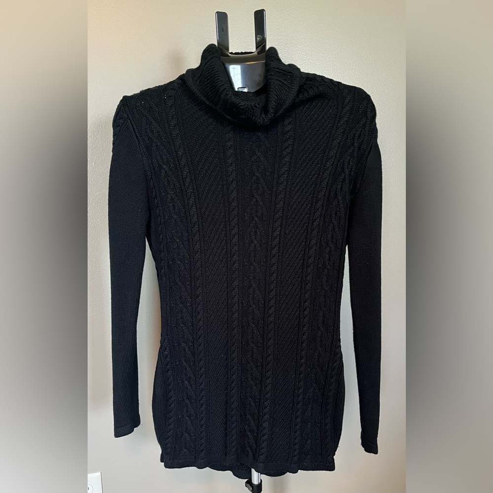 Women’s Long Slim Fitted Turtleneck Cable Knit Long Sleeve Sweater Large Black